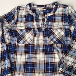 Skies Are Blue- Long Sleeved Plaid Top